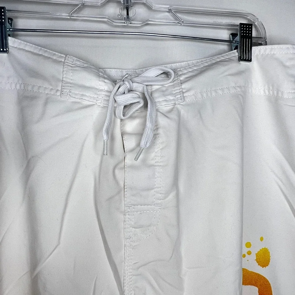 Malibu White Board Shorts Mens Large Graphic Cargo Pocket‎ Swim Trunks